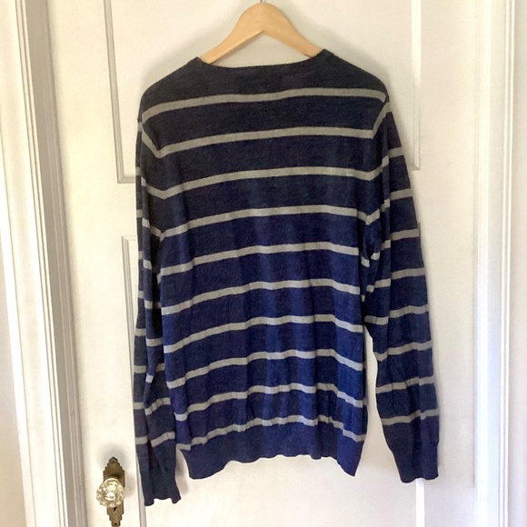 Oleg Cassini Men Sweater M Blue Gray Striped Cashmere Blend Lightweight Pullover - Picture 14 of 14